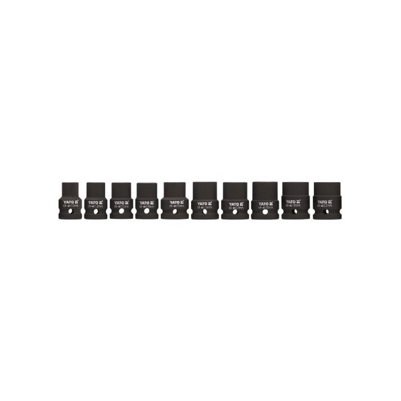 Sada nástavců 1/2" rázové šestihranné 10 ks 10-22 mm CrMo YATO YT-1025