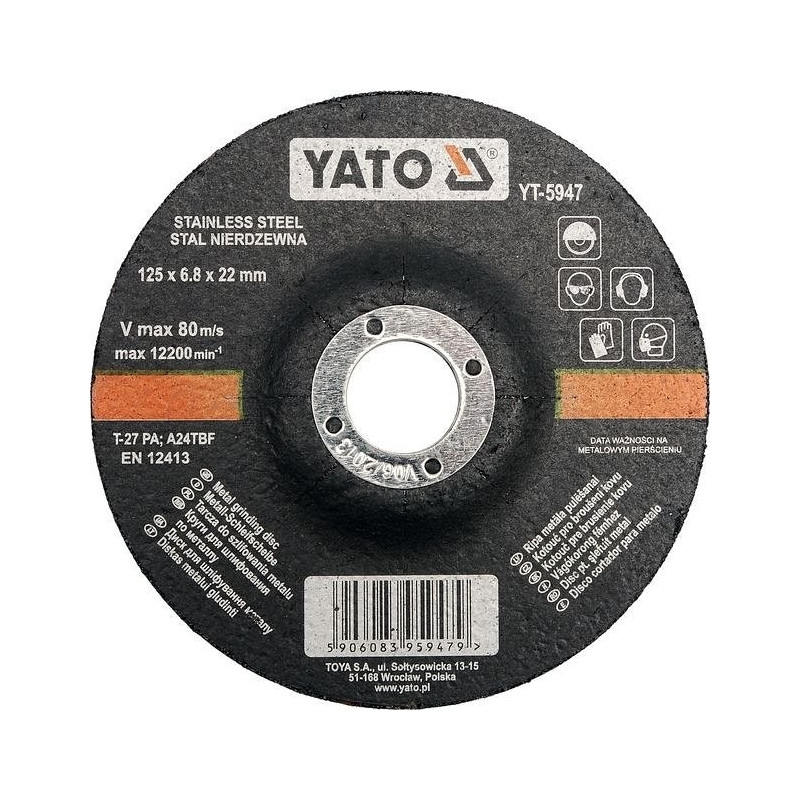 Kotouč na kov 125 x 22 x 6,8 mm vypouklý brusný INOX YATO YT-5947
