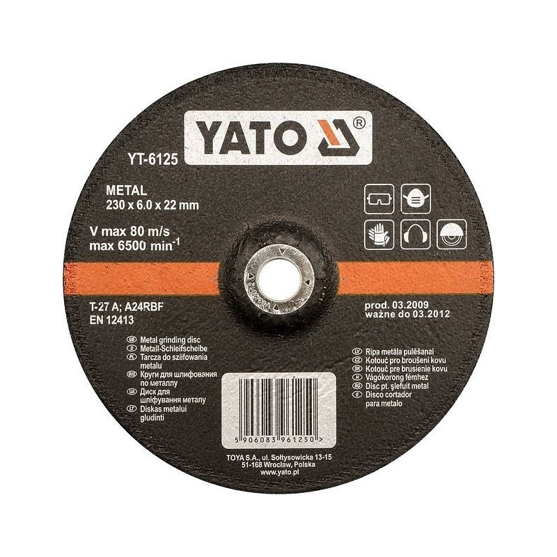 Kotouč na kov 125 x 22 x 6,0 mm vypouklý brusný YATO YT-6124