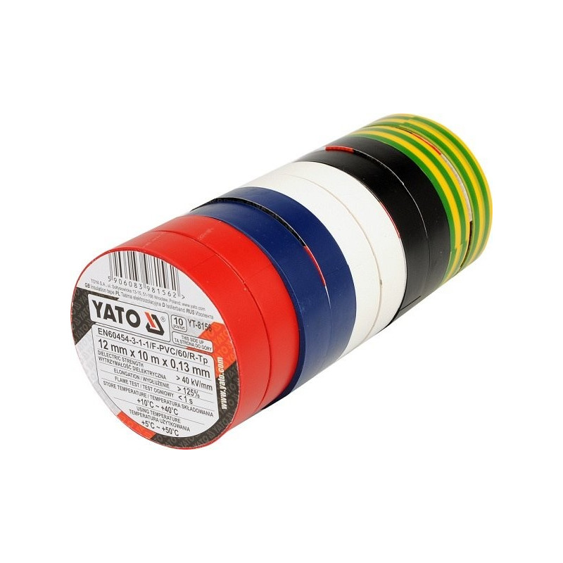 Páska izolační 12 x 0,13 mm x 10 m barevná 10 ks YATO YT-8156