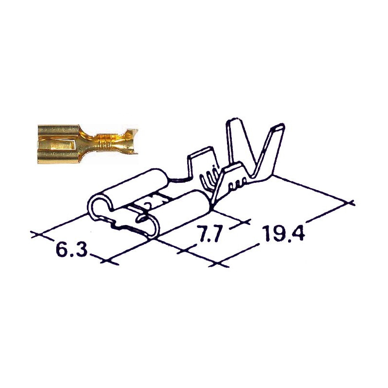 Konektor dutinka plochý 6,3mm s jazýčkem - 100ks