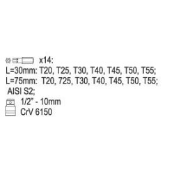 Sada bitů 15 ks TORX s otvorem box YATO YT-0417