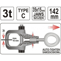Svěrka karosářská samosvorná k tahání typ C, 3t 142mm YATO YT-2543