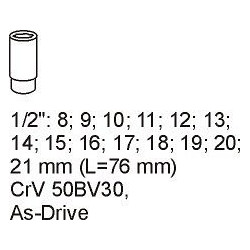 Vložka do zásuvky - klíče nástrčné hluboké 8-21mm 14ks YATO YT-5539