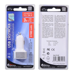 Zástrčka 3xUSB 12-24V 5V/3100mA Compass 07407