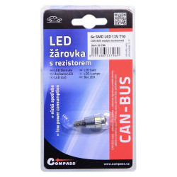 Žárovka 6 SMD LED 12V T10 s rezistorem CAN-BUS ready bílá Compass 33796