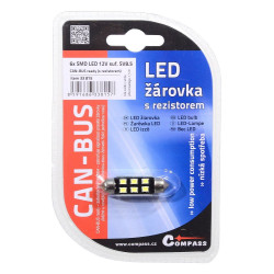 Žárovka 6 SMD LED 12V suf. SV8.5 38mm s rezistorem CAN-BUS bílá Compass 33815
