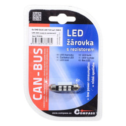 Žárovka 6 SMD LED 12V suf. SV8.5 38mm s rezistorem CAN-BUS modrá Compass 33816
