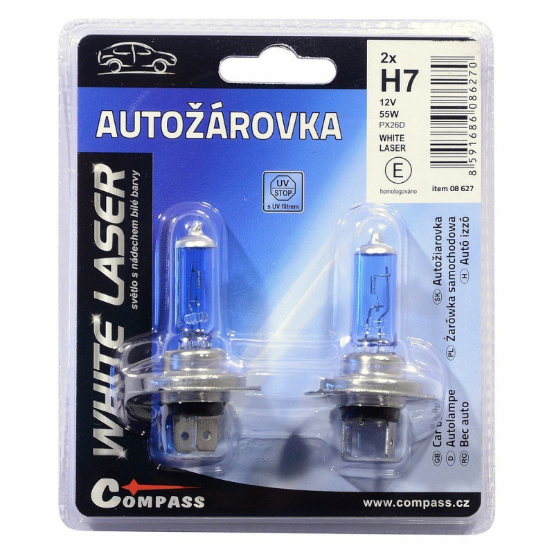 Žárovka 12V H7 55W PX26D WHITE LASER 2ks Compass 08627