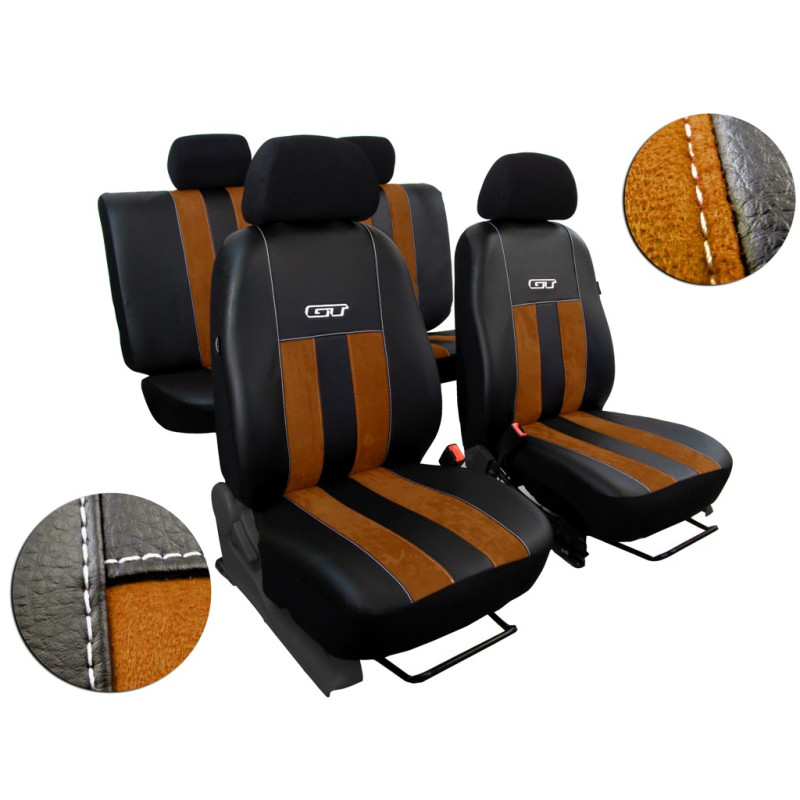 Autopotahy Škoda Rapid, kůže/alcantara GT hnědé, dělené zadn.opěradlo, zadní loketní op.
