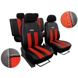 Autopotahy Škoda Rapid, kůže/alcantara GT cihlové, dělené zadn.opěradlo, zadní loketní op.