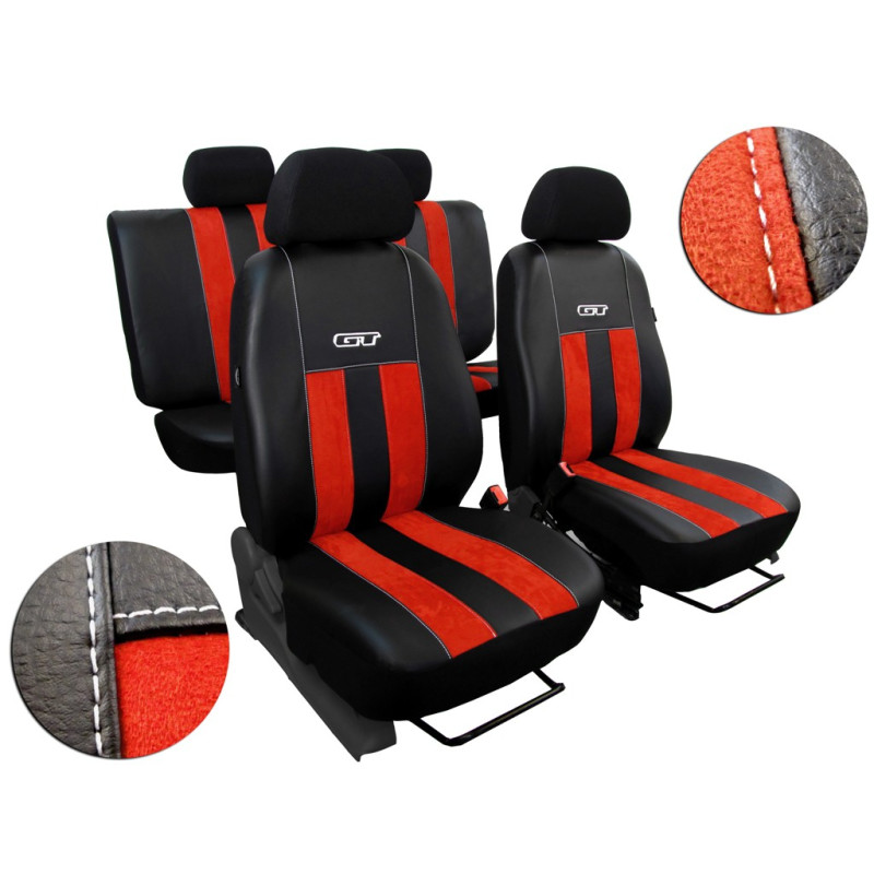 Autopotahy Škoda Rapid, kůže/alcantara GT cihlové, dělené zadn.opěradlo, zadní loketní op.