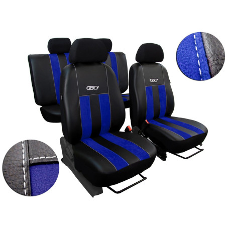 Autopotahy Volkswagen VW Crafter,3 místa, stolek, GT kožené s alcantarou, modré