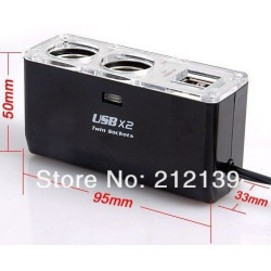 Rozdvojka autozapalovače12/24V + 2xUSB s kabelem