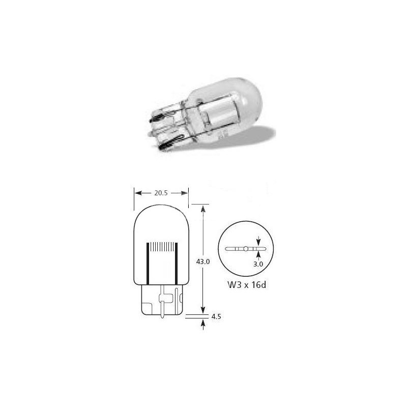 rovka 12V 21W W3x16g T20 celosklo - 10ks