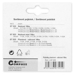 Pojistky válcové plast - sada 10ks