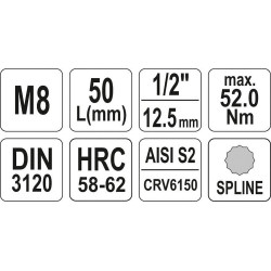 Nástavec  1/2" bit vícezubý M8 YATO YT-04342