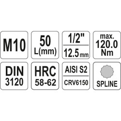 Nástavec  1/2" bit vícezubý M10 YATO YT-04343