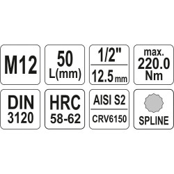 Nástavec  1/2" bit vícezubý M12 YATO YT-04344