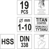 Sada vrtáků do železa HSS TITAN 19ks 1-10mm YATO YT-44675