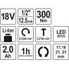 Rázový utahovák AKU 1/2" 18V 300Nm YATO YT-82804