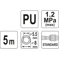 Hadice vzduchová spirální PU 5,5x8mm 5m YATO YT-24201