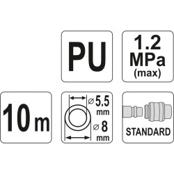 Hadice vzduchová spirální PU 5,5x8mm 10m YATO YT-24202