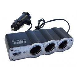 Roztrojka do autozapalovače s kabelem + USB
