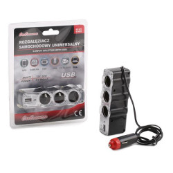 Roztrojka do autozapalovače s kabelem + USB